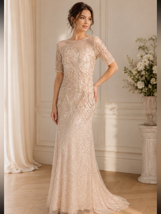 Adrianna Papell Dresses & Skirts - Adrianna Papell beaded elbow sleeves long gown